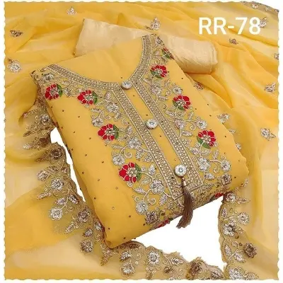 Picture of Embroidery Premium Quality Unstitched/Unready Jorjet Four Pieces for Women/ Girl - Multicolor - 56 Inch