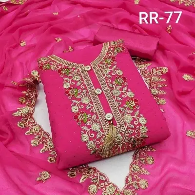 Picture of Embroidery Premium Quality Unstitched/Unready Jorjet Four Pieces for Women/ Girl - Multicolor - 56 Inch