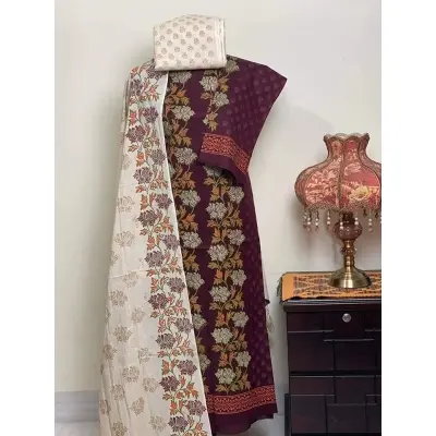 Picture of Premium Quality Unstitched Cotton Print Three Pieces for Women/ Girl - Multicolor - 56 Inch