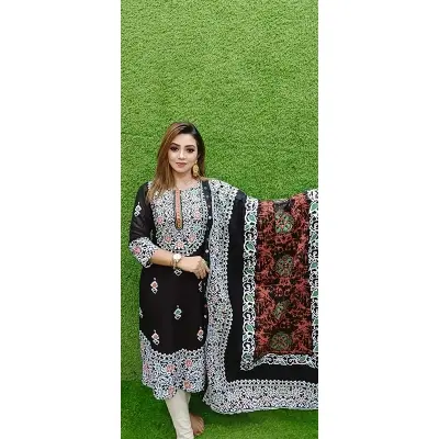 Picture of Premium Quality Unstitched Cotton Print Three Pieces for Women/ Girl - Multicolor - 56 Inch
