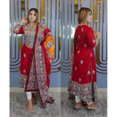 Picture of Premium Quality Unstitched Cotton Print Three Pieces for Women/ Girl - Multicolor - 56 Inch