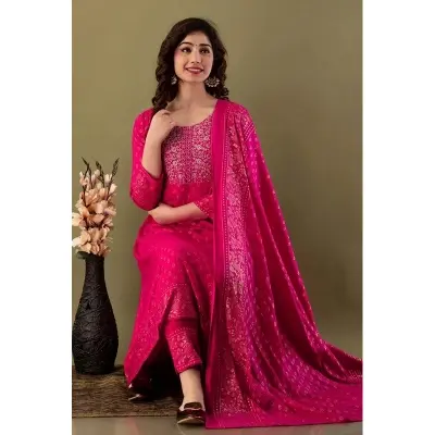 Picture of Premium Quality Unstitched Cotton Print Three Pieces for Women/ Girl - Multicolor - 56 Inch