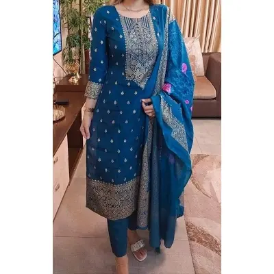 Picture of Premium Quality Unstitched Cotton Print Three Pieces for Women/ Girl - Multicolor - 56 Inch