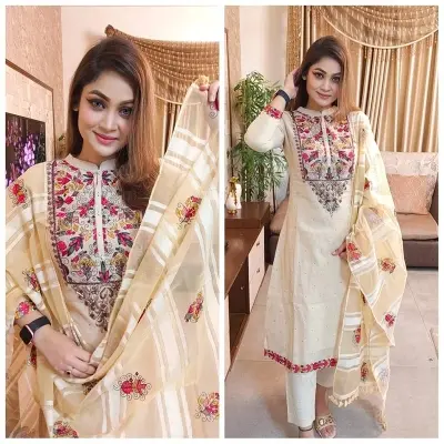 Picture of Premium Quality Unstitched Cotton Print Three Pieces for Women/ Girl - Multicolor - 56 Inch