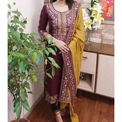 Picture of Premium Quality Unstitched Cotton Print Three Pieces for Women/ Girl - Multicolor - 56 Inch