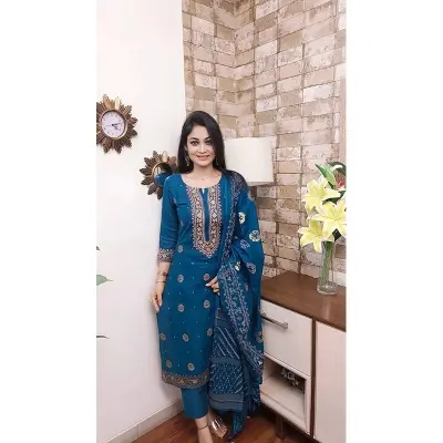 Picture of Premium Quality Unstitched Cotton Print Three Pieces for Women/ Girl - Multicolor - 56 Inch