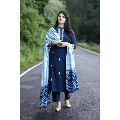 Picture of Premium Quality Unstitched Cotton Print Three Pieces for Women/ Girl - Multicolor - 56 Inch