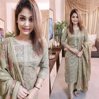 Picture of Premium Quality Unstitched Cotton Print Three Pieces for Women/ Girl - Multicolor - 56 Inch