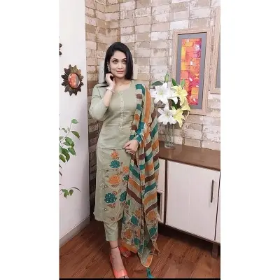 Picture of Premium Quality Unstitched Cotton Print Three Pieces for Women/ Girl - Multicolor - 56 Inch