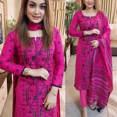 Picture of Premium Quality Unstitched Cotton Print Three Pieces for Women/ Girl - Multicolor - 58 Inch