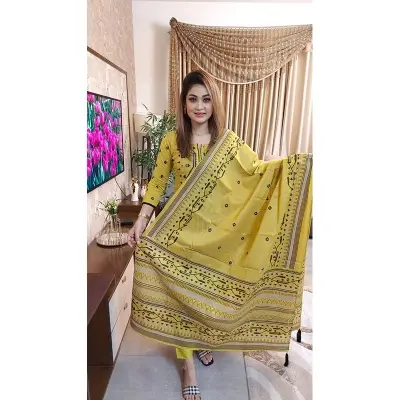 Picture of Premium Quality Unstitched Cotton Print Three Pieces for Women/ Girl - Multicolor - 56 Inch