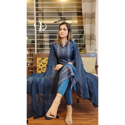 Picture of Premium Quality Unstitched Cotton Print Three Pieces for Women/ Girl - Multicolor - 56 Inch