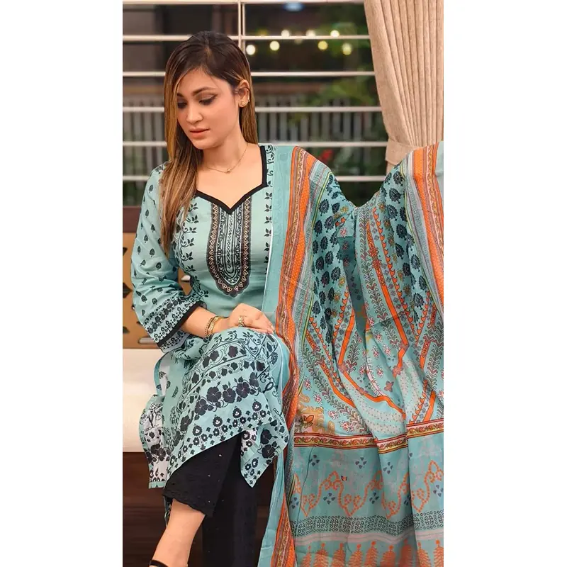 Picture of Premium Quality Unstitched Cotton Print Three Pieces for Women/ Girl - Multicolor - 56 Inch