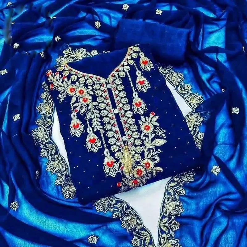 Picture of Embroidery Premium Quality Unstitched/Unready Jorjet Four Pieces for Women/ Girl - Multicolor - 56 Inch