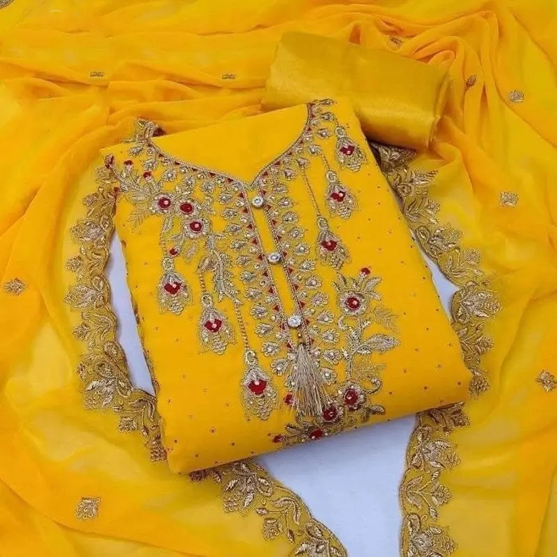 Picture of Embroidery Premium Quality Unstitched/Unready Jorjet Four Pieces for Women/ Girl - Multicolor - 56 Inch