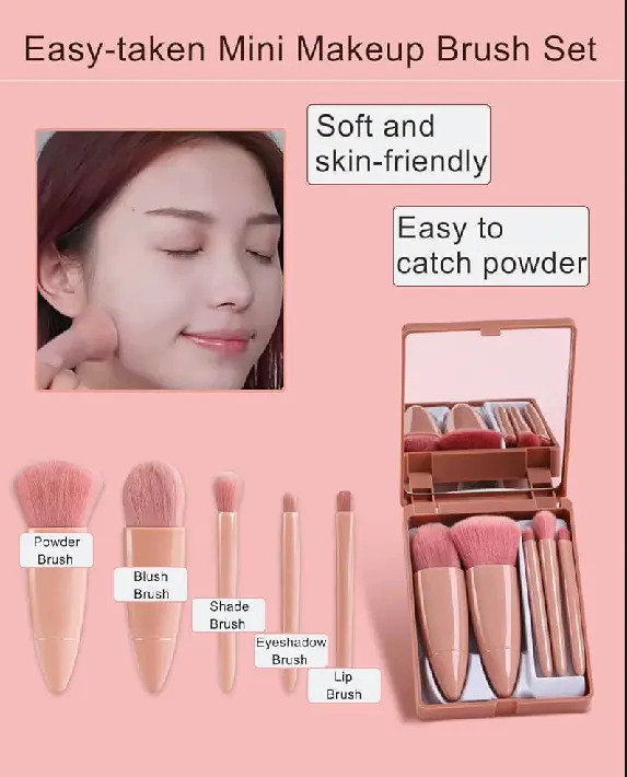 Picture of Travel Makeup Brush Set 5pcs Mini Complete Function Cosmetic Brushes Kit - Multicolor