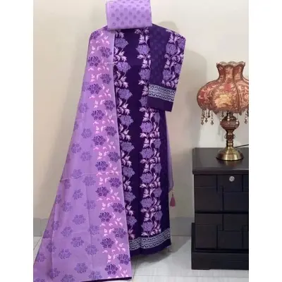 Picture of Premium Quality Unstitched Cotton Print Three Pieces for Women/ Girl - Multicolor - 56 Inch