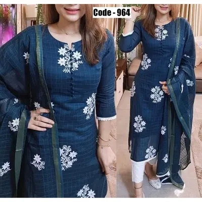 Picture of Premium Quality Unstitched Cotton Print Three Pieces for Women/ Girl - Multicolor - 56 Inch