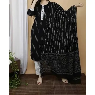 Picture of Premium Quality Unstitched Cotton Print Three Pieces for Women/ Girl - Multicolor - 56 Inch