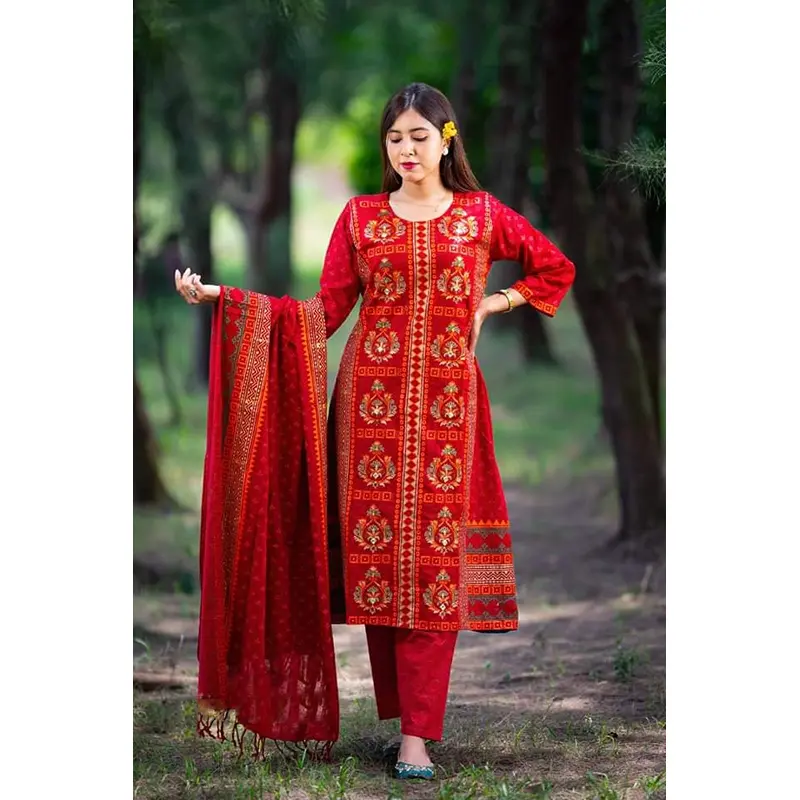 Picture of Premium Quality Unstitched Cotton Print Three Pieces for Women/ Girl - Multicolor - 56 Inch