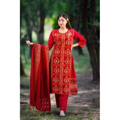 Picture of Premium Quality Unstitched Cotton Print Three Pieces for Women/ Girl - Multicolor - 56 Inch