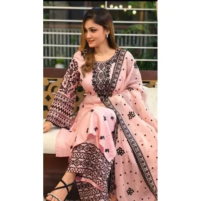 Picture of Premium Quality Unstitched Cotton Print Three Pieces for Women/ Girl - Multicolor - 56 Inch