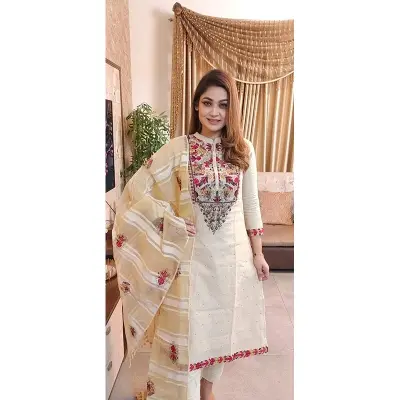 Picture of Premium Quality Unstitched Cotton Print Three Pieces for Women/ Girl - Multicolor - 56 Inch