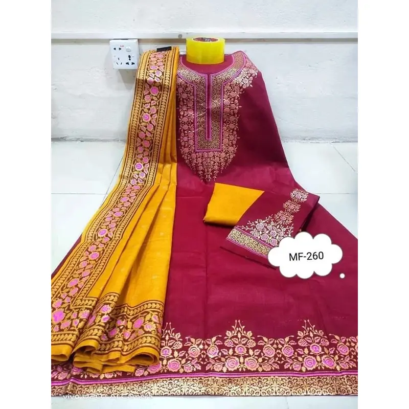 Picture of Premium Quality Unstitched Cotton Print Three Pieces for Women/ Girl - Multicolor - 56 Inch