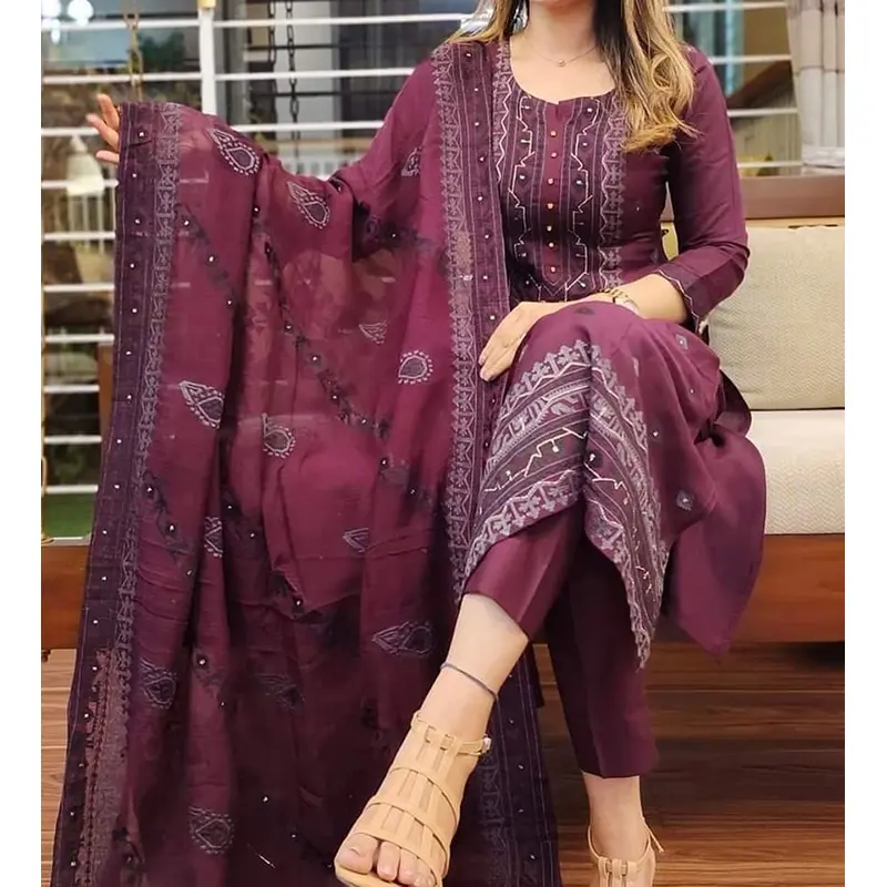 Picture of Premium Quality Unstitched Cotton Print Three Pieces for Women/ Girl - Multicolor - 56 Inch