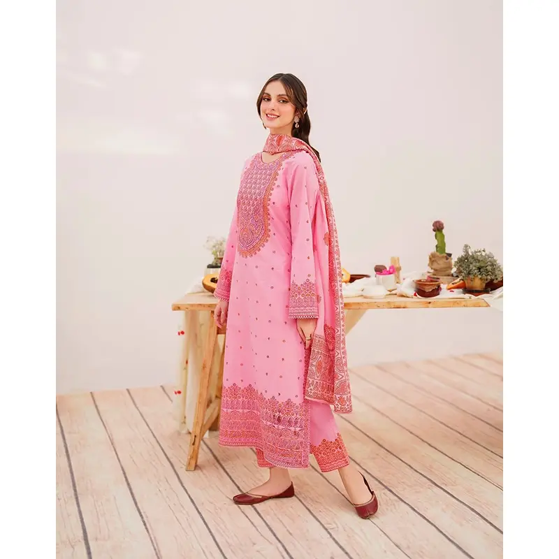 Picture of Unstitched Cotton Print Three Pieces for Women/ Girl - Mist - 22 Years