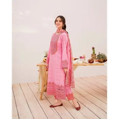 Picture of Unstitched Cotton Print Three Pieces for Women/ Girl - Mist - 22 Years