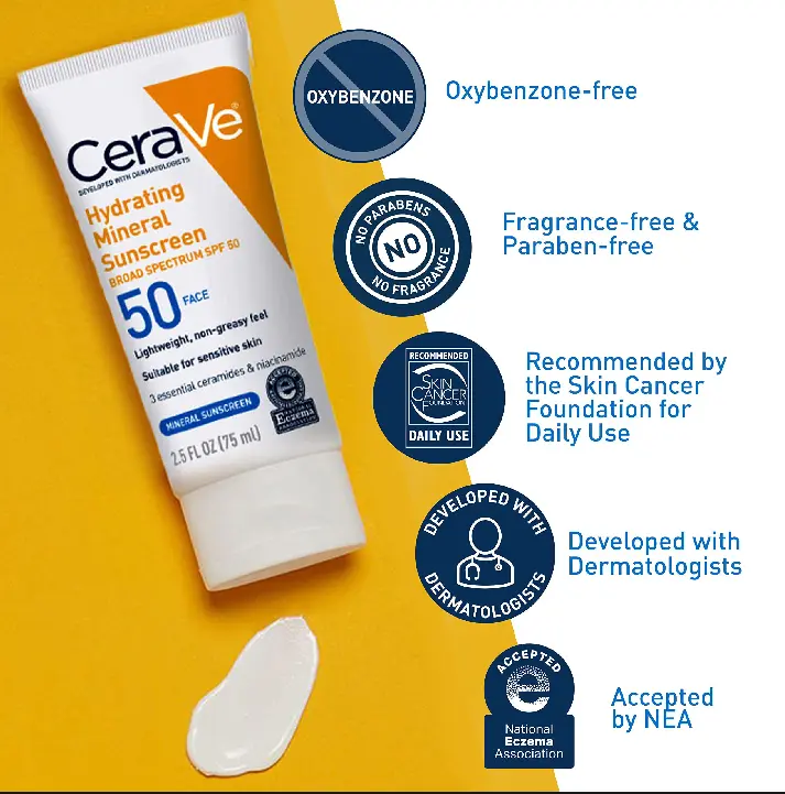 Picture of Cerave Hydrating Mineral Sunscreen SPF 50 Face for Sensitive Skin 75ml