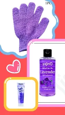 Picture of 3 in 1 Shower Combo Set - Skino Shower gel,Shower Exfoliating Gloves & Bath Salt