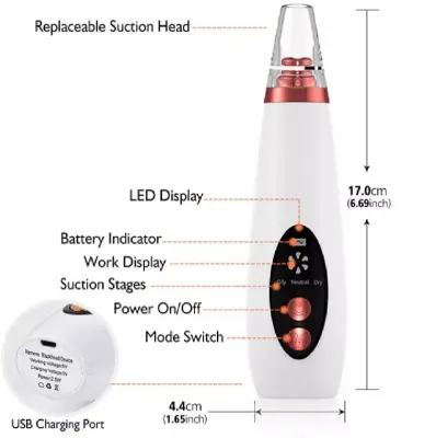 Picture of Electronic Face Suction Removal Machine Pore Cleaner Blackhead Vacuum Pimple Black Head Remover ( 5 Suction )