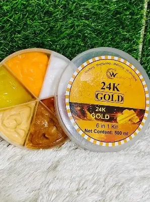 Picture of 24K Gold Facial Kit Combo Set 6 in 1 Facial Treatment for Face Neck And Eyelids Anti-Aging And Wrinkle Reduction - Gold
