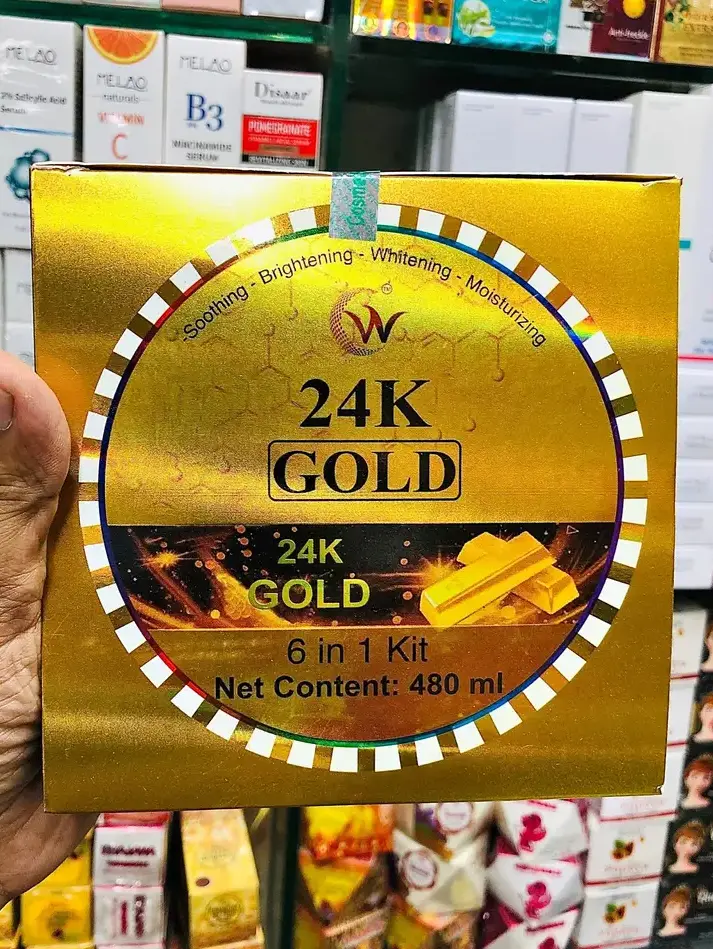 Picture of 24K Gold Facial Kit Combo Set 6 in 1 Facial Treatment for Face Neck And Eyelids Anti-Aging And Wrinkle Reduction - Gold