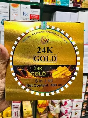 Picture of 24K Gold Facial Kit Combo Set 6 in 1 Facial Treatment for Face Neck And Eyelids Anti-Aging And Wrinkle Reduction - Gold
