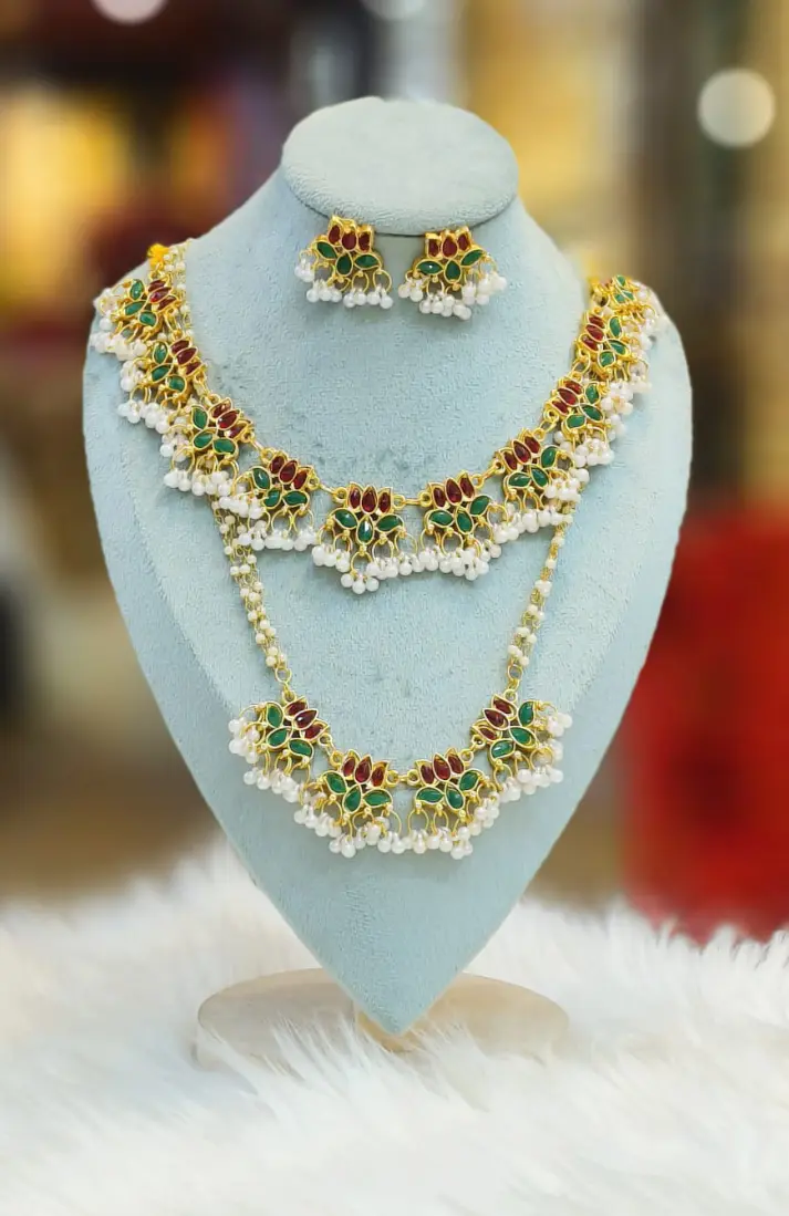 Picture of Poddoja Traditional Fashion Weeding/Party Bridal Choker Necklace & Earrings Jewellery Set For Women - Necklace For Girls - Multicolor