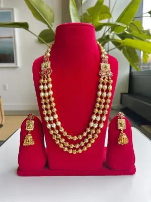 Picture of Indian Traditional Fashion Weeding/Party Bridal Choker Necklace & Earrings Jewellery Set For Women - Necklace For Girls - Gold