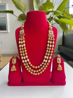 Picture of Indian Traditional Fashion Weeding/Party Bridal Choker Necklace & Earrings Jewellery Set For Women - Necklace For Girls - Gold