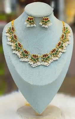 Picture of Poddoja Traditional Fashion Weeding/Party Bridal Choker Necklace & Earrings Jewellery Set For Women - Necklace For Girls - Multicolor