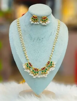 Picture of Poddoja Traditional Fashion Weeding/Party Bridal Choker Necklace & Earrings Jewellery Set For Women - Necklace For Girls - Multicolor