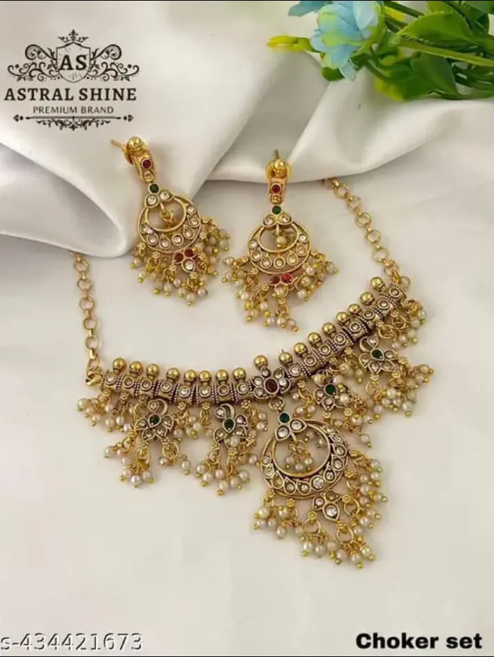 Picture of Indian Traditional Fashion Weeding/Party Bridal Earrings Jewellery Set For Women - Earrings For Girls - Gold