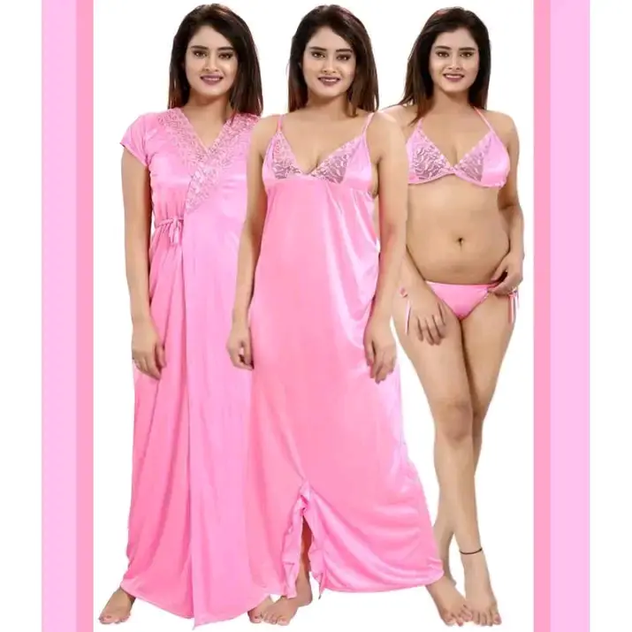 Picture of Women 4 Part Solid Night Dress Nights Set 4
Piece Women's Fashionable Nightware