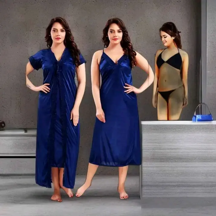 Picture of Women 4 Part Solid Night Dress Nights Set 4
Piece Women's Fashionable Nightware