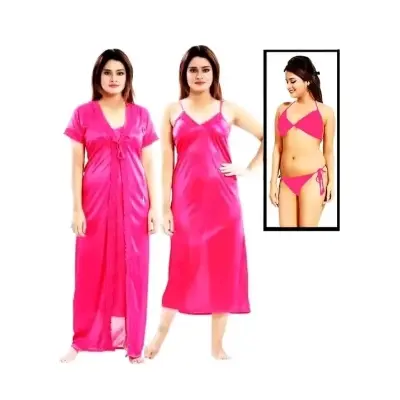 Picture of Women 4 Part Solid Night Dress Nights Set 4
Piece Women's Fashionable Nightware
