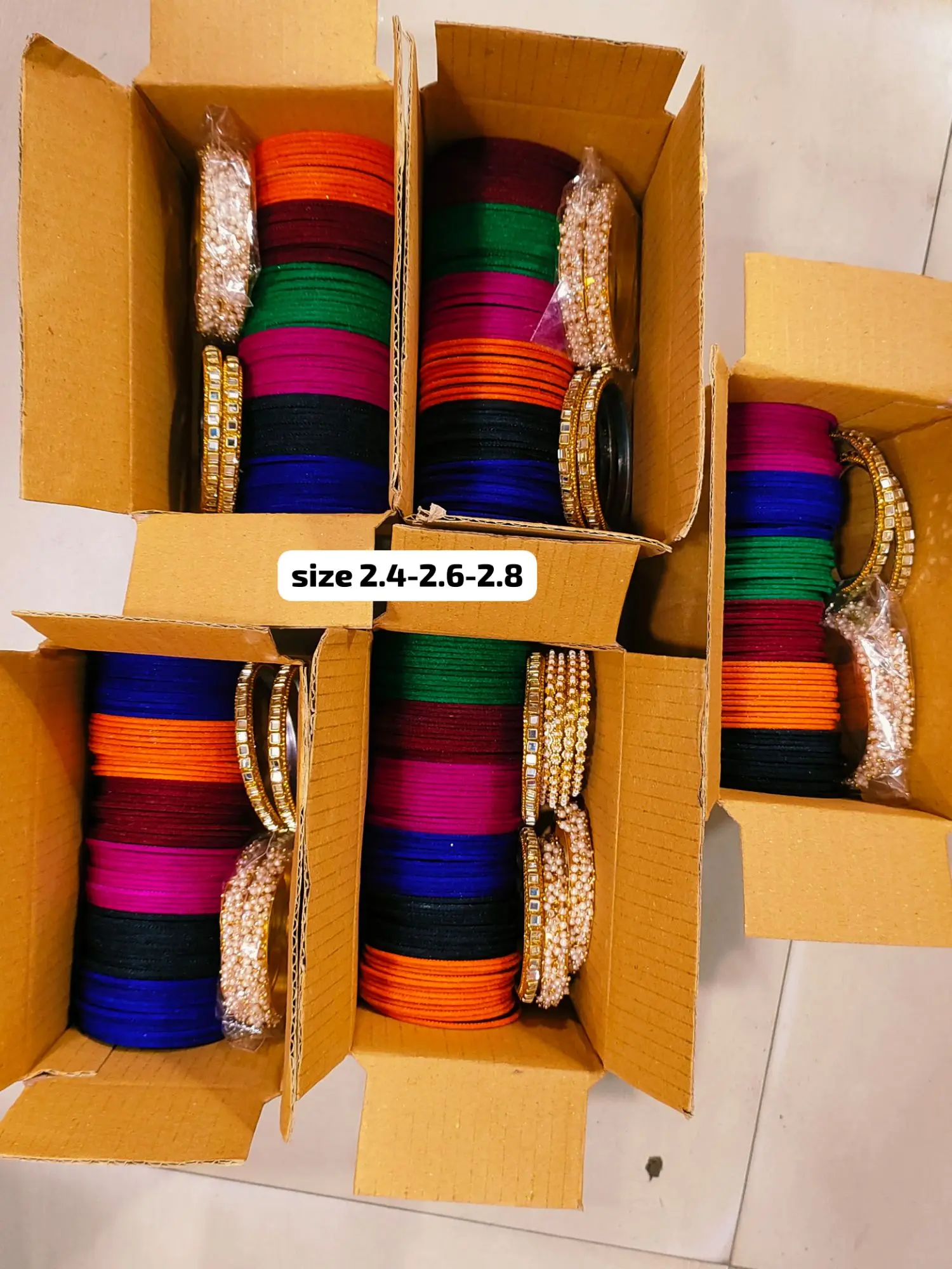 Picture of 1 Box Indian Metal Velvet Churi For Girls-(Gift Package)6 Doson Colorful Churi & Metal Churi Set Combo - Multicolor