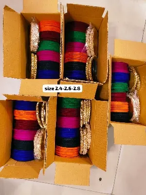 Picture of 1 Box Indian Metal Velvet Churi For Girls-(Gift Package)6 Doson Colorful Churi & Metal Churi Set Combo - Multicolor