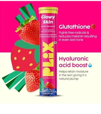 Picture of PLIX THE PLANT FIX Glutathione Tablets
With Vitamin C For Clear And Youthful
Skin (Pack Of 1, Strawberry) | 15 Collagen
Supplements 1500mg L-Glutathione, Vitamin E And Hyaluronic Acid
