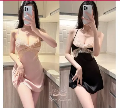 Picture of Luxurious Silk Satin Lace Patchwork Cami Nightdress | Elegant V-Neck Slip Nightgown for Women | Soft & S*exy Sleepwear